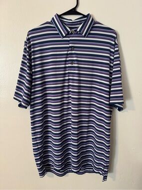 FootJoy Men’s Polo Striped in Navy, Purple, White & Baby Blue Large